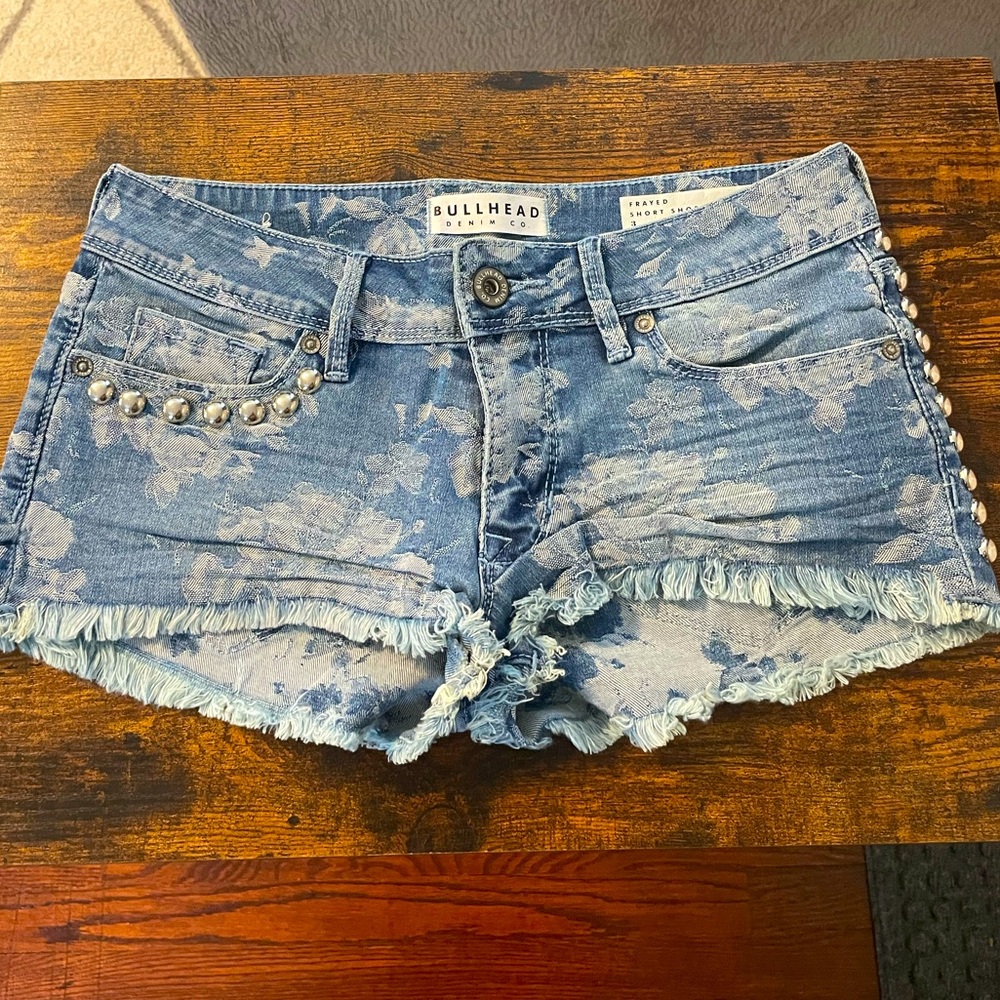 Custom Studded Floral Denim Jean Shorts